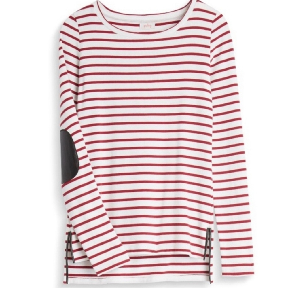 Stitchfix Pixley Red Striped Tee with Elbow Patch